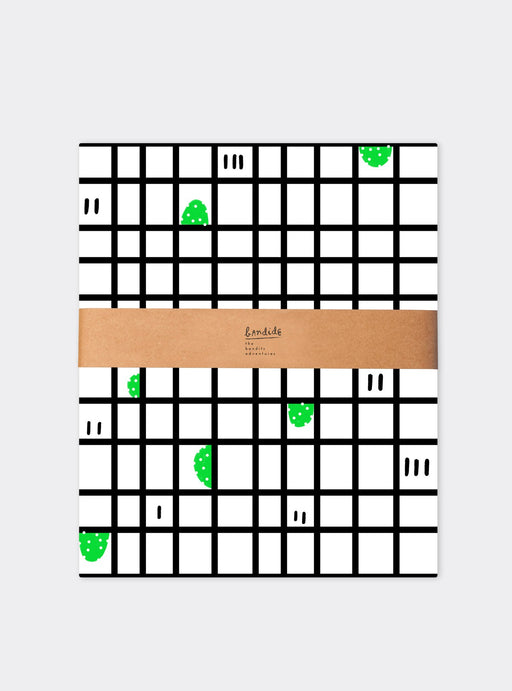 Juego funda nórdica + funda de almohada Geometric Grid negro / verde para cuna